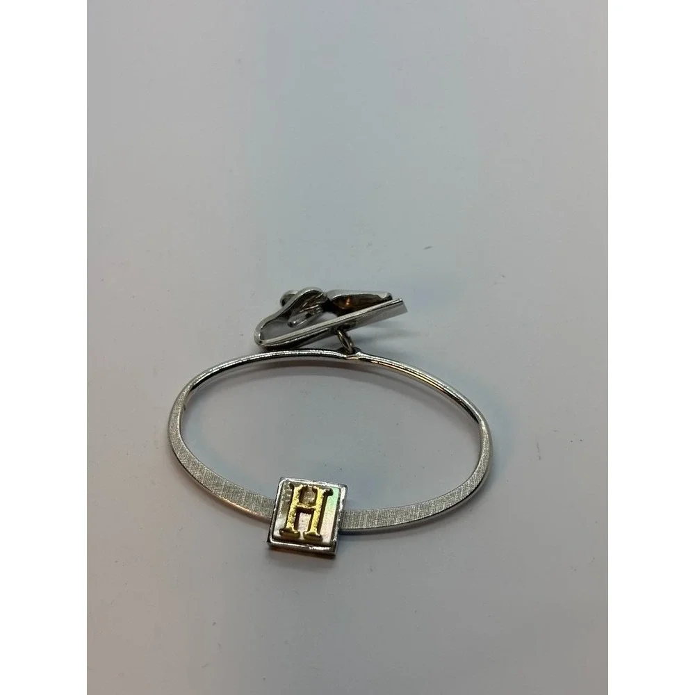 Vintage H Monogram Initial Tie Bar Silver and‎ Gold Tone